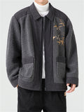 Bamboo Leaf Embroidery Corduroy Lapel Jacket for Men