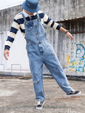 Men's Holiday Loose Straight-Leg Denim Overalls