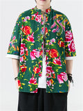 Male Flower Peacock Printed Short Sleeve Shirt