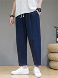 Chinese Style Summer Solid Color Cotton Blend Loose Pants for Men