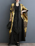 Luxury Golden Yellow Peony Jacquard Women's Long Coat