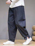 Spring Autumn Men's Fashionable Drawstring Striped Pants