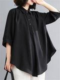 Simple Cozy Lapel Pullover Oversized Shirt for Women