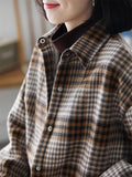 Winter Warm Plush Lining Long Sleeve Plaid Jacket for Women