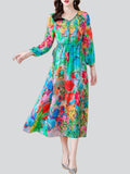 Ladies Temperament Silky V-neck Print Dresses