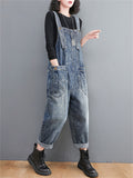 Women's Retro Large Size Jumpsuits Loose Casual Denim Overalls