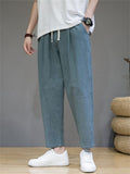 Chinese Style Summer Solid Color Cotton Blend Loose Pants for Men