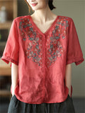 Female Cozy Floral Embroidered V-neck Shirts