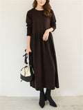 Winter Gentle Round Neck Long Sleeve A-Line Dress for Women