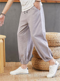 Soft Pure Cotton Ankle-Tied Stripe Lantern Pants for Men