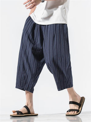 Male Summer Lightweight Vertical Striped Cropped Pants