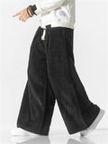 Loose Fit Drawstring Thick Corduroy Pants for Male