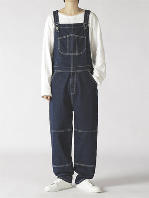 Regular Loose Casual Solid Color Denim Overalls for Men