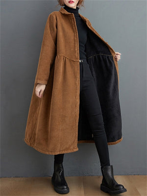 Women's Stylish Corduroy Long Coat for Winter