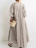 Women's Casual Single-Breasted Pleated Oversized Shirt Dress