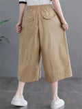 Summer Leisure Solid Color Wide Leg Cropped Pants for Women