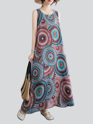 Colorful Kaleidoscope Pattern Sleeveless Boho Dress for Ladies