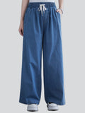 Women's Relaxed Solid Color Lace-Up Wide Leg Jeans