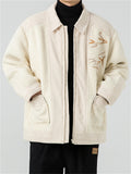 Bamboo Leaf Embroidery Corduroy Lapel Jacket for Men