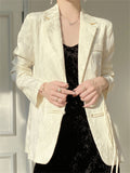 Vogue Satin Jacquard Notched Collar Tassel Jacket for Women