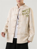 Men's Bamboo Leaf Embroidery Dragon Print Faux Suede Retro Jacket