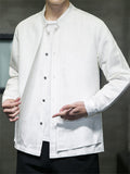 Men's Fake Two Pieces Stand Collar Button Linen Shirt