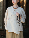 Spring V Neck Long Sleeve Soft Linen Shirt for Women