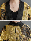 Luxury Golden Yellow Peony Jacquard Women's Long Coat