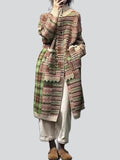 Female Ethnic Style Jacquard Mid-length Single-breasted Knit Coat