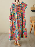 Female Tree Rings Meadows Printed Round Neck Maxi Dress