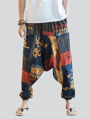 Ethnic Style Abstract Print Oversized Harem Pants for Men