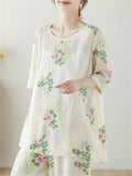 Female Lightweight Floral Leaf Embroidered Homewear Shirts