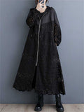 Women's Splicing Design Waist Drawstring Zipper Hooded Coat