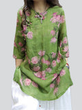 Female Lightweight Summer 3/4 Sleeve Flower Print Shirts