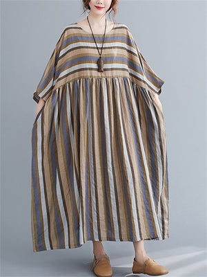 Women's Multicolor Stripes Big Size Loose Casual Dress