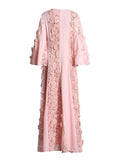 Pink Lace Floral Embroidery Flare Sleeve Maxi Dress for Women