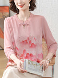 Women's Ancient Style Print Elegant Stand Collar 3/4 Sleeve Shirts