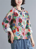 Women's Cute Floral Printed Zip Up Hooded Short Jackets