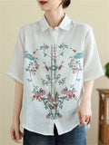 Female Koi Lotus Leaf Floral Print Button-Up Shirts