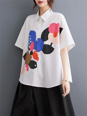 Fashion Personality Print Short Sleeve Button Shirt for Women