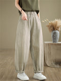 Female Distressed Elastic Waist Pleated Relaxed Pants