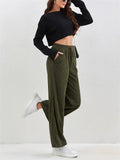 Ladies Elastic Waist Army Green Corduroy Pants