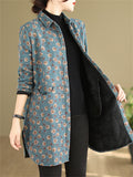 All-Over Floral Print Lapel Mid Length Coat for Lady