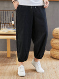 Soft Pure Cotton Ankle-Tied Stripe Lantern Pants for Men