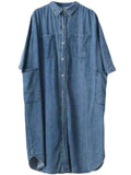 Women's Casual Oversized 3/4 Sleeve Blue Denim Shirt Dress