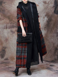 Female Plaid Patchwork Hooded Fake Two Piece Wool Blend Coat