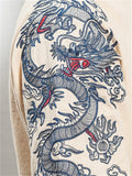 Men's Dragon Embroidery Short Sleeve Cozy Linen Shirt