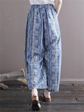 Women's Bohemian Style Cotton Linen Print Straight-Leg Pants