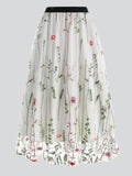 Spring Floral Leaf Embroidery Elegant Mesh Skirt for Lady