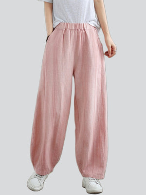 Female Distressed Elastic Waist Pleated Relaxed Pants